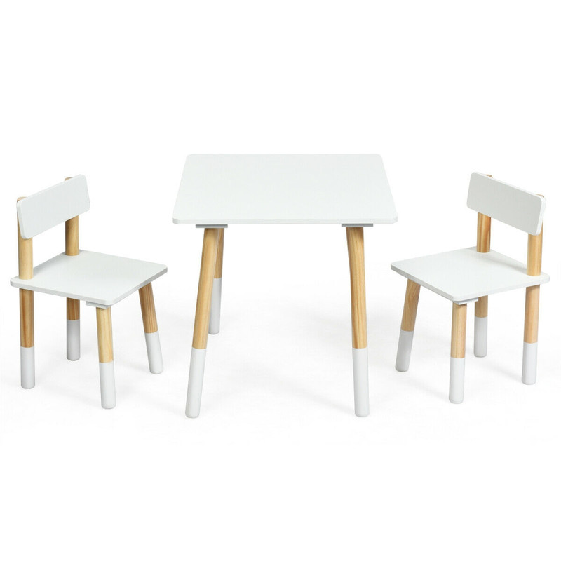Kids Wooden Table and 2 Chairs Set, Sturdy, Multifunctional Toddler Furniture for Play & Study