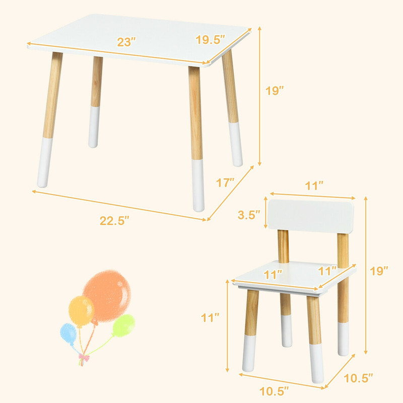 Kids Wooden Table and 2 Chairs Set, Sturdy, Multifunctional Toddler Furniture for Play & Study