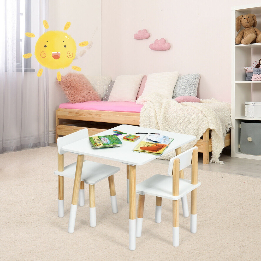 Kids Wooden Table and 2 Chairs Set, Sturdy, Multifunctional Toddler Furniture for Play & Study
