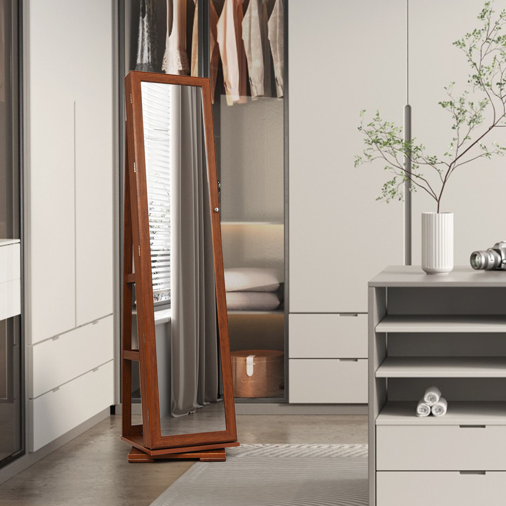 360° Rotatable 2-in-1 Lockable Jewelry Cabinet with Full-Length Mirror, Freestanding Jewelry Armoire Organizer