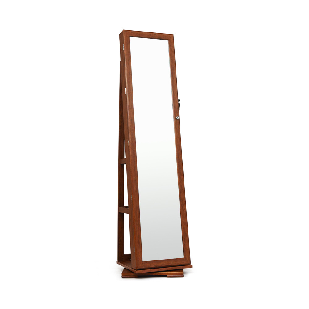 360° Rotatable 2-in-1 Lockable Jewelry Cabinet with Full-Length Mirror, Freestanding Jewelry Armoire Organizer