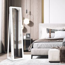 standing lockable jewelry storage organizer with full-length mirror – freestanding jewelry armoire & dressing mirror