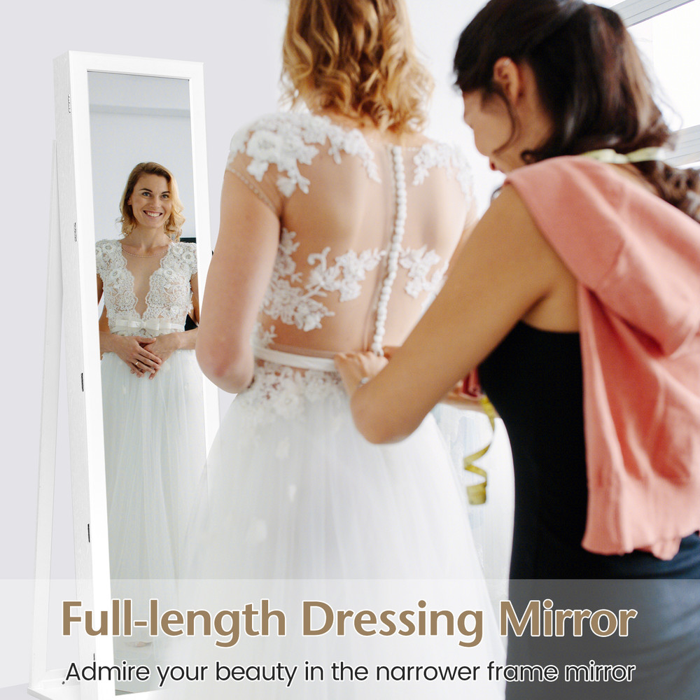 Standing Lockable Jewelry Storage Organizer with Full-Length Mirror – Freestanding Jewelry Armoire & Dressing Mirror