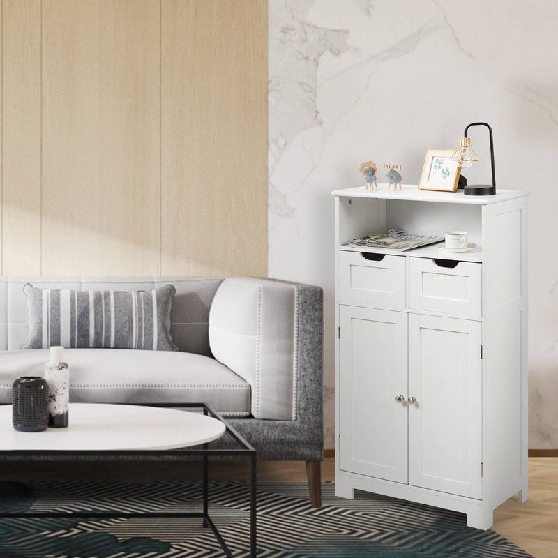 Bathroom Wooden Side Cabinet with 2 Drawers & 2 Doors – Adjustable Storage Organizer