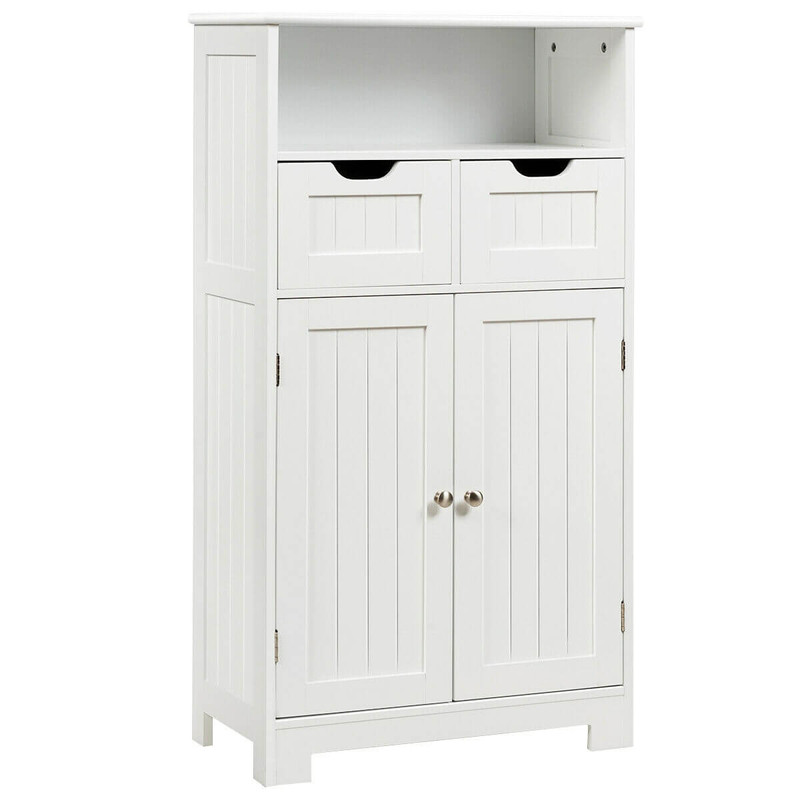 Bathroom Wooden Side Cabinet with 2 Drawers & 2 Doors – Adjustable Storage Organizer