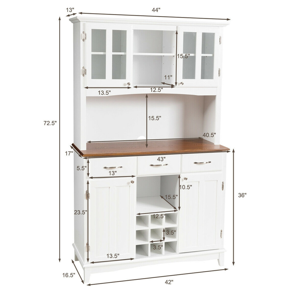 Kitchen Storage Cabinet Cupboard with Wine Rack and Drawers – Adjustable Shelves, Spacious Workspace