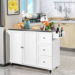 2-door kitchen island with stainless steel top & drawers – large storage cabinet for modern kitchens