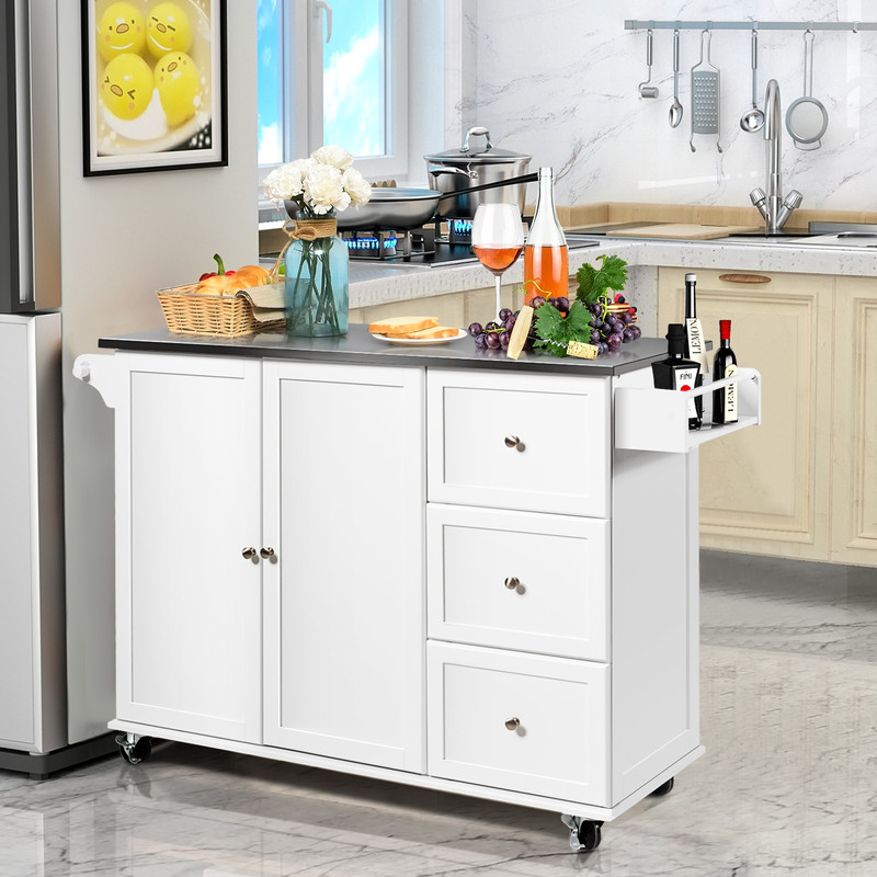 2Door Kitchen Island With Stainless Steel Top  Drawers  Large Storage Cabinet For Modern Kitchens 0