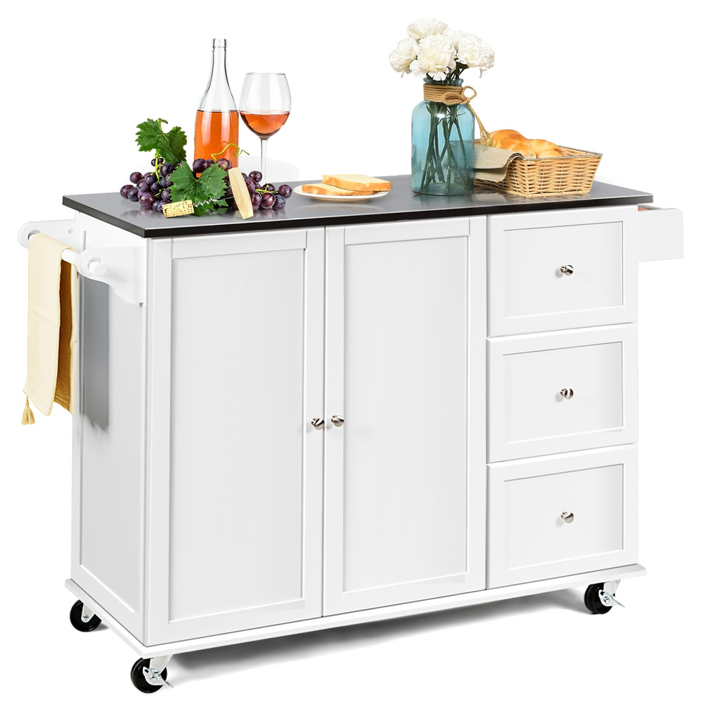 2Door Kitchen Island With Stainless Steel Top  Drawers  Large Storage Cabinet For Modern Kitchens 2