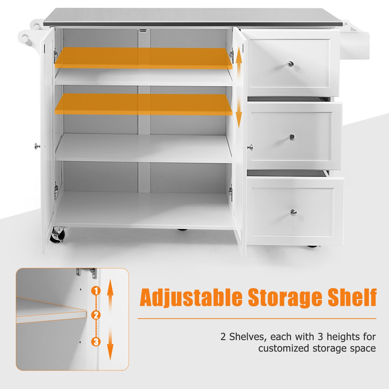 2Door Kitchen Island With Stainless Steel Top  Drawers  Large Storage Cabinet For Modern Kitchens 3