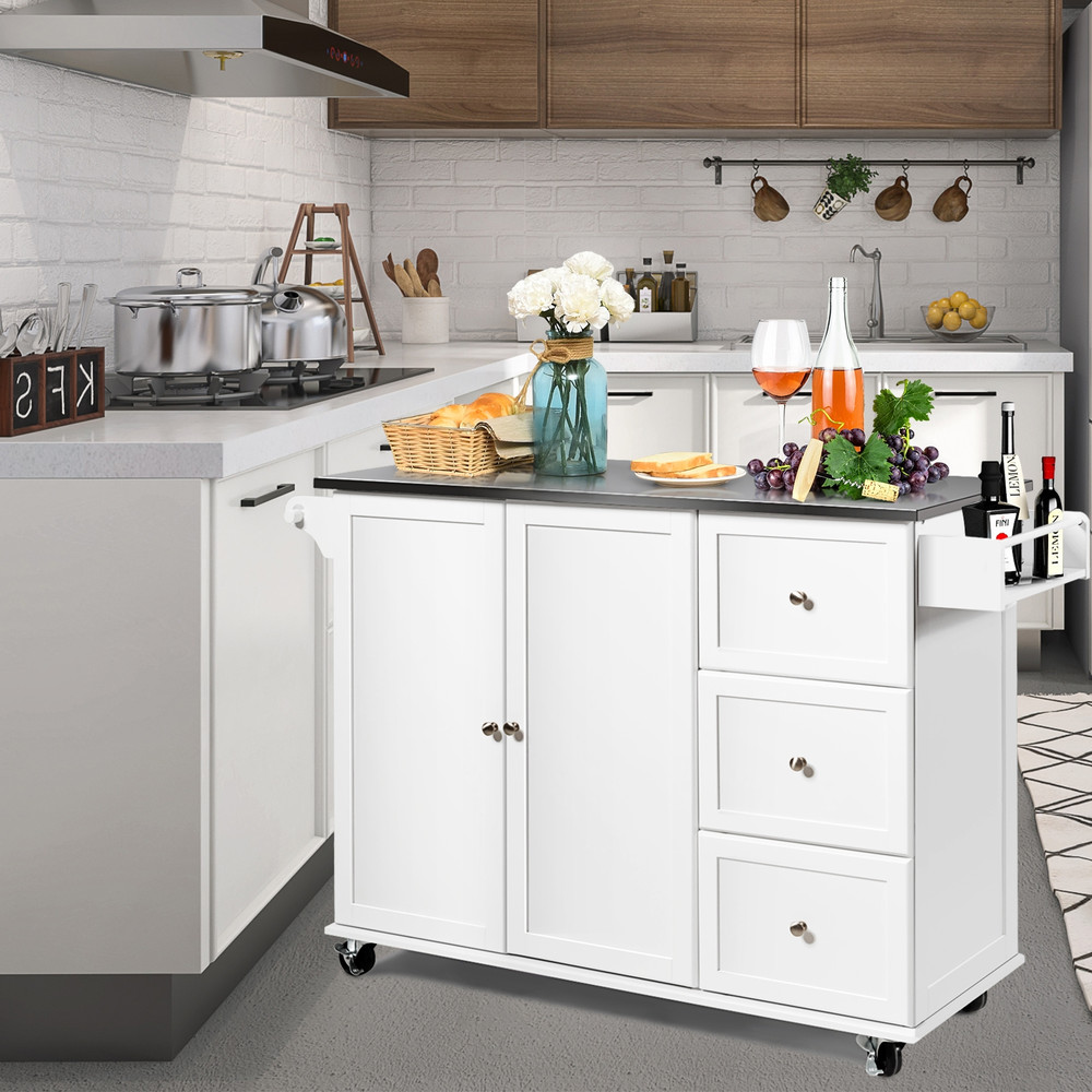 2Door Kitchen Island With Stainless Steel Top  Drawers  Large Storage Cabinet For Modern Kitchens 4