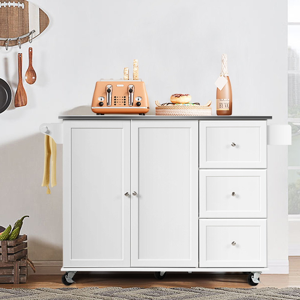 2Door Kitchen Island With Stainless Steel Top  Drawers  Large Storage Cabinet For Modern Kitchens 5