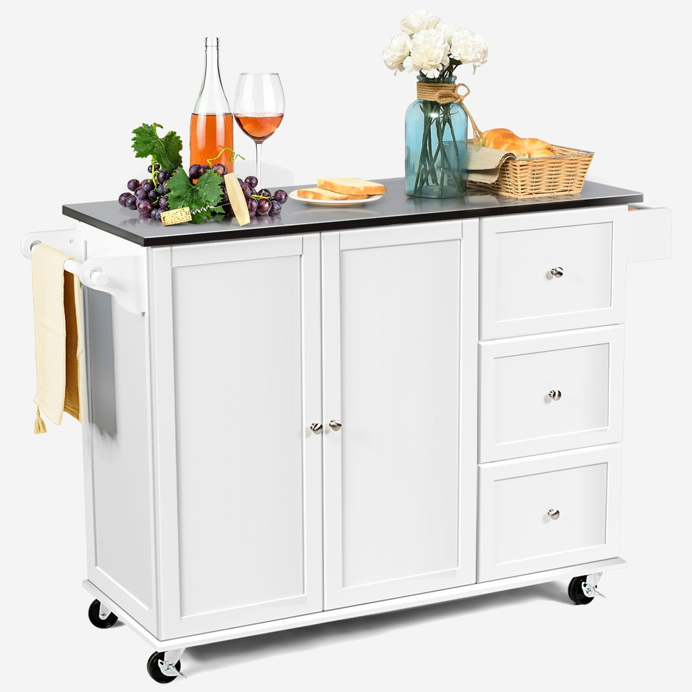 2Door Kitchen Island With Stainless Steel Top  Drawers  Large Storage Cabinet For Modern Kitchens 6