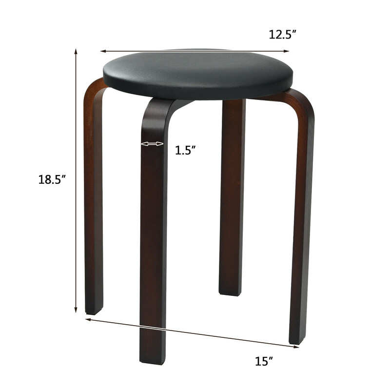 4Pack Bentwood Stack Stools With PU Leather Round Top SpaceSaving Stackable Dining Chairs 4