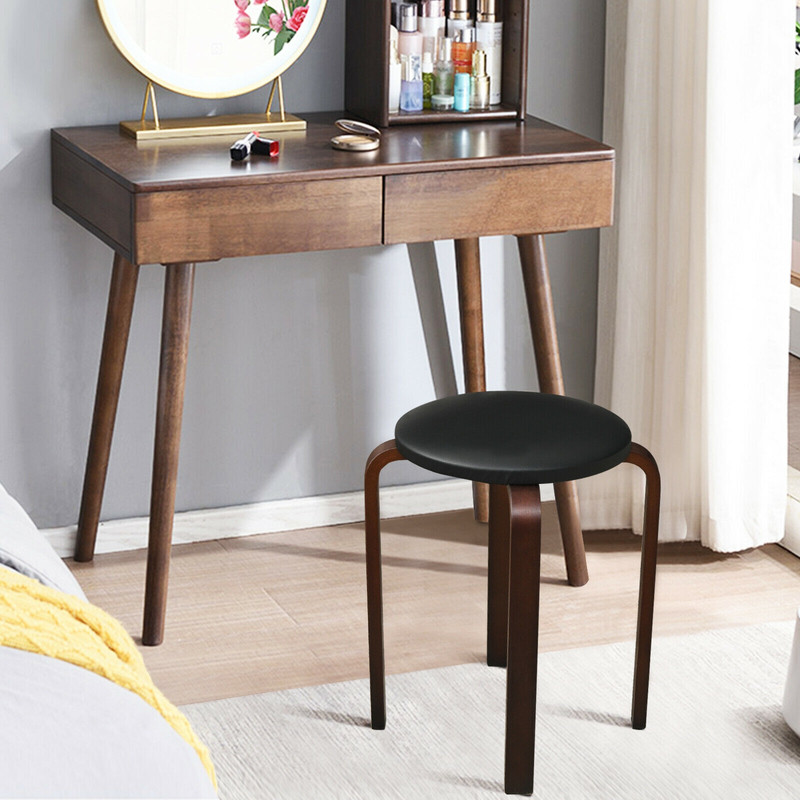 4Pack Bentwood Stack Stools With PU Leather Round Top SpaceSaving Stackable Dining Chairs 7