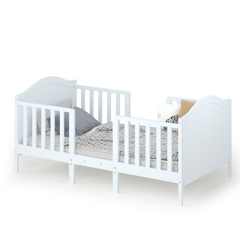 2in1 Classic Convertible Toddler Bed Wooden Kids Bed With 2 Side Guardrails For Extra Safety 4