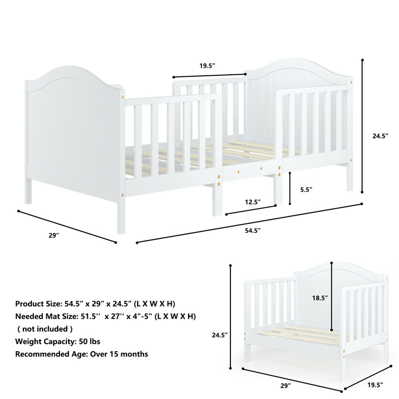 2in1 Classic Convertible Toddler Bed Wooden Kids Bed With 2 Side Guardrails For Extra Safety 3