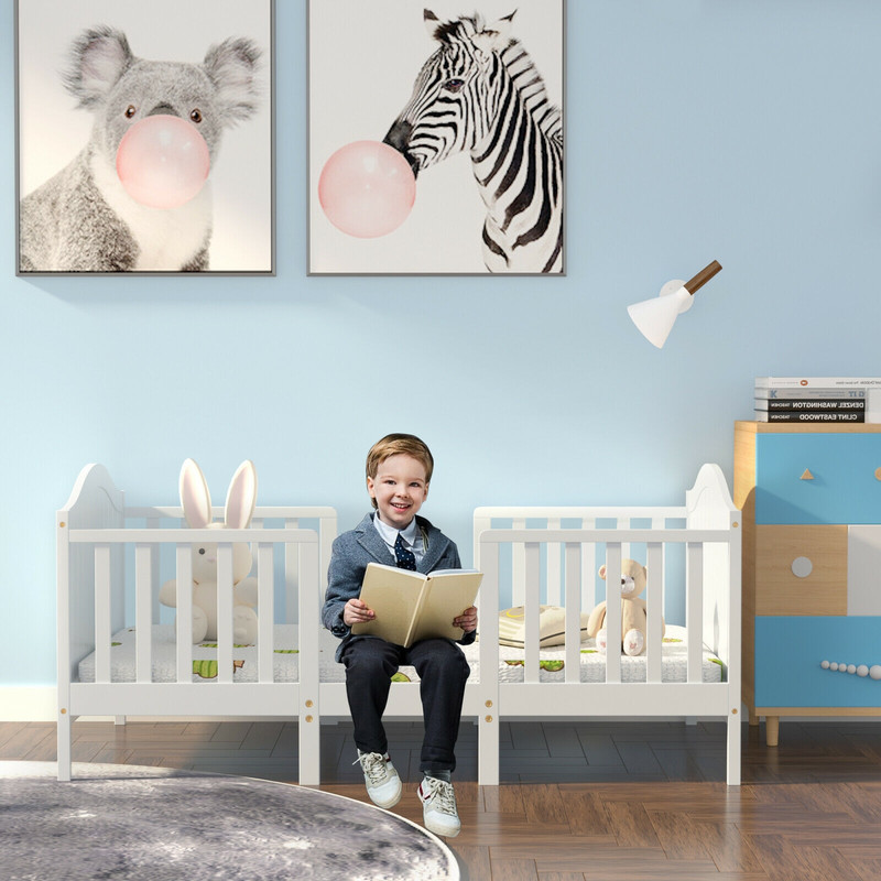 2in1 Classic Convertible Toddler Bed Wooden Kids Bed With 2 Side Guardrails For Extra Safety 6