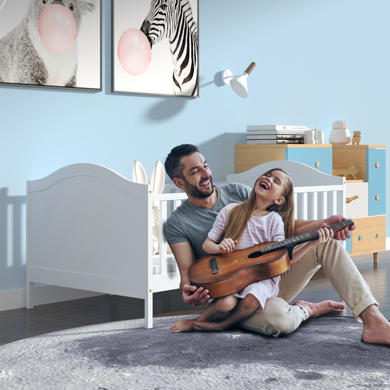 2in1 Classic Convertible Toddler Bed Wooden Kids Bed With 2 Side Guardrails For Extra Safety 0