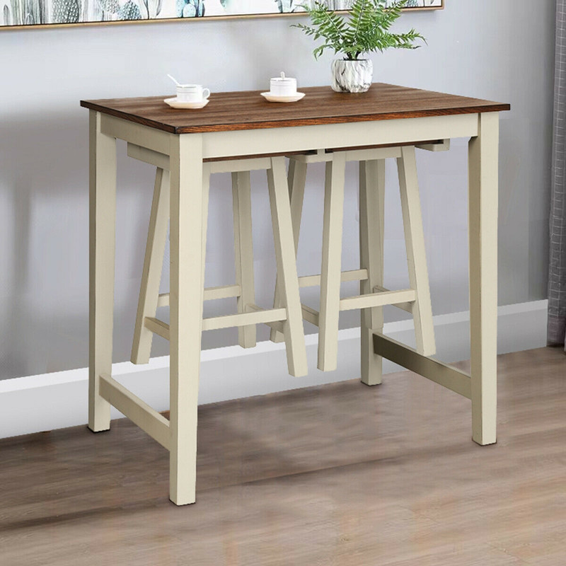 Pub Table Set With 2 Stools Counter Height Dining Table For Breakfast Nooks  Compact Areas 0