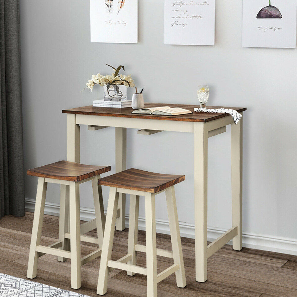Pub Table Set With 2 Stools Counter Height Dining Table For Breakfast Nooks  Compact Areas 1