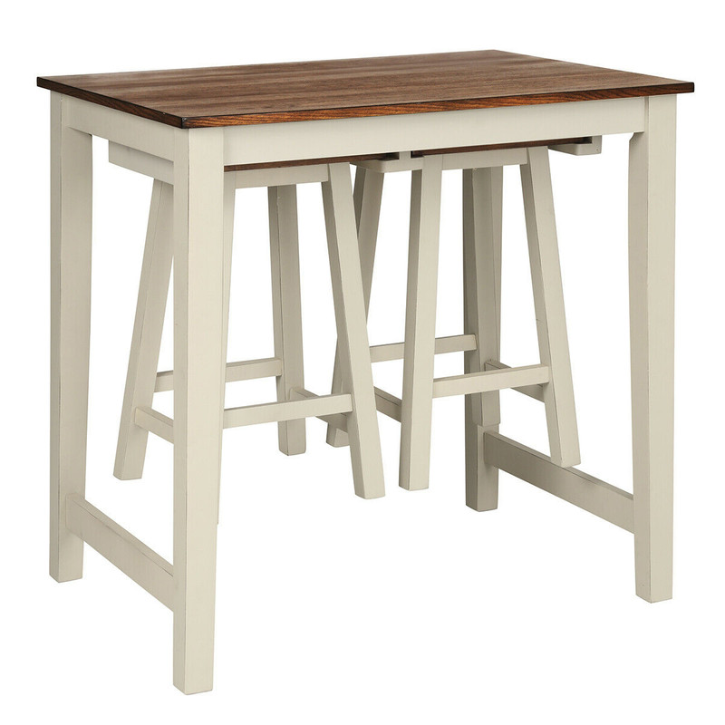 Pub Table Set With 2 Stools Counter Height Dining Table For Breakfast Nooks  Compact Areas 4