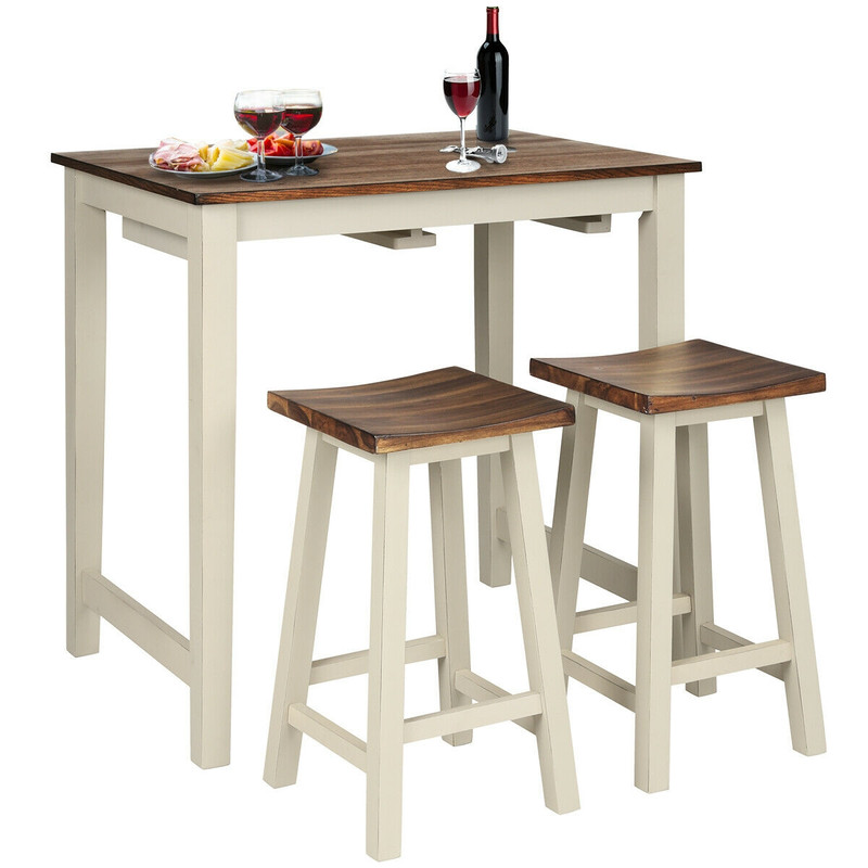 Pub Table Set With 2 Stools Counter Height Dining Table For Breakfast Nooks  Compact Areas 5