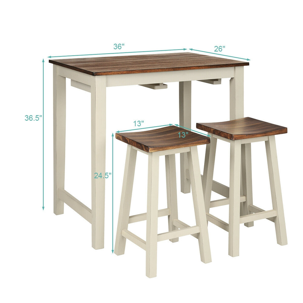 Pub Table Set With 2 Stools Counter Height Dining Table For Breakfast Nooks  Compact Areas 3