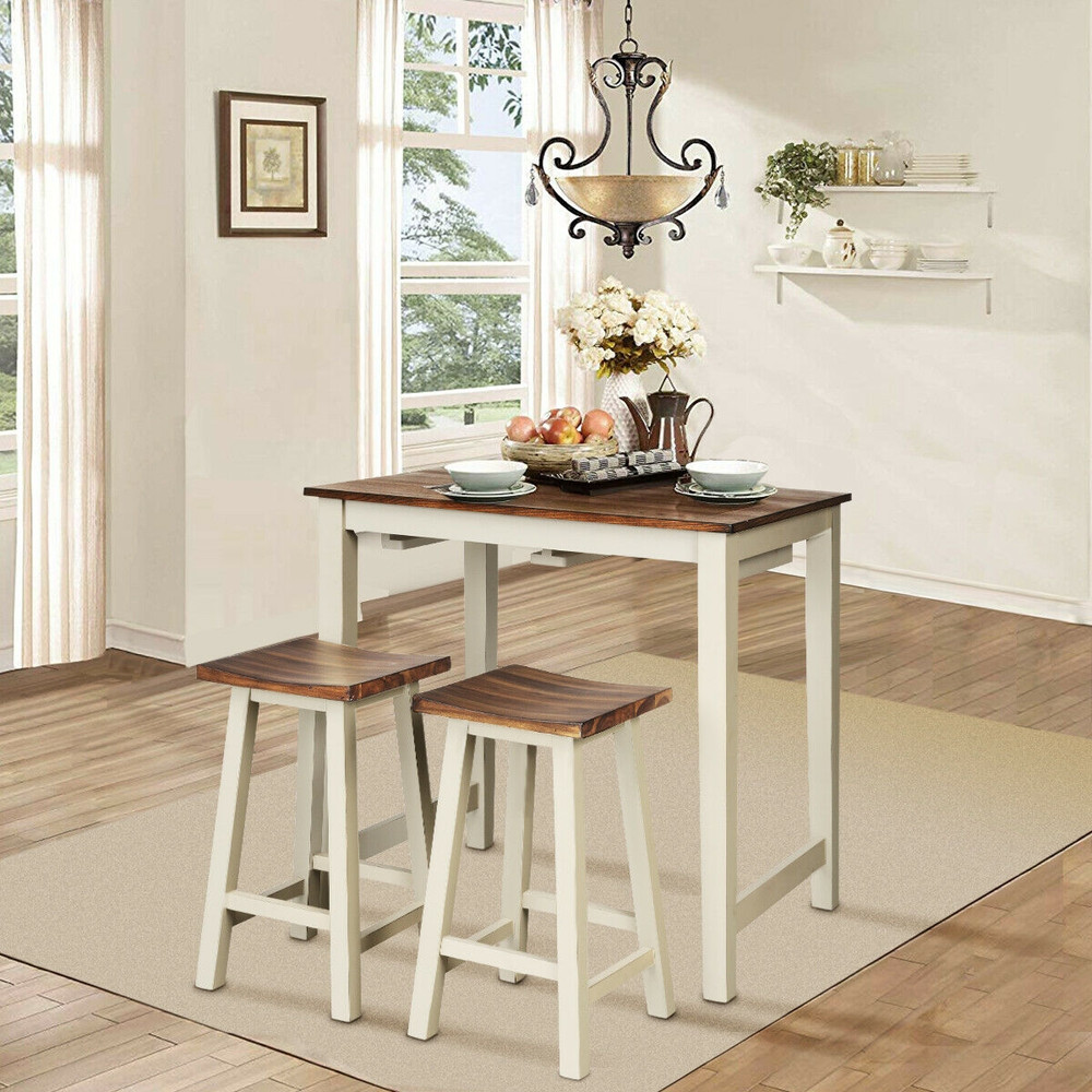 Pub Table Set With 2 Stools Counter Height Dining Table For Breakfast Nooks  Compact Areas 6