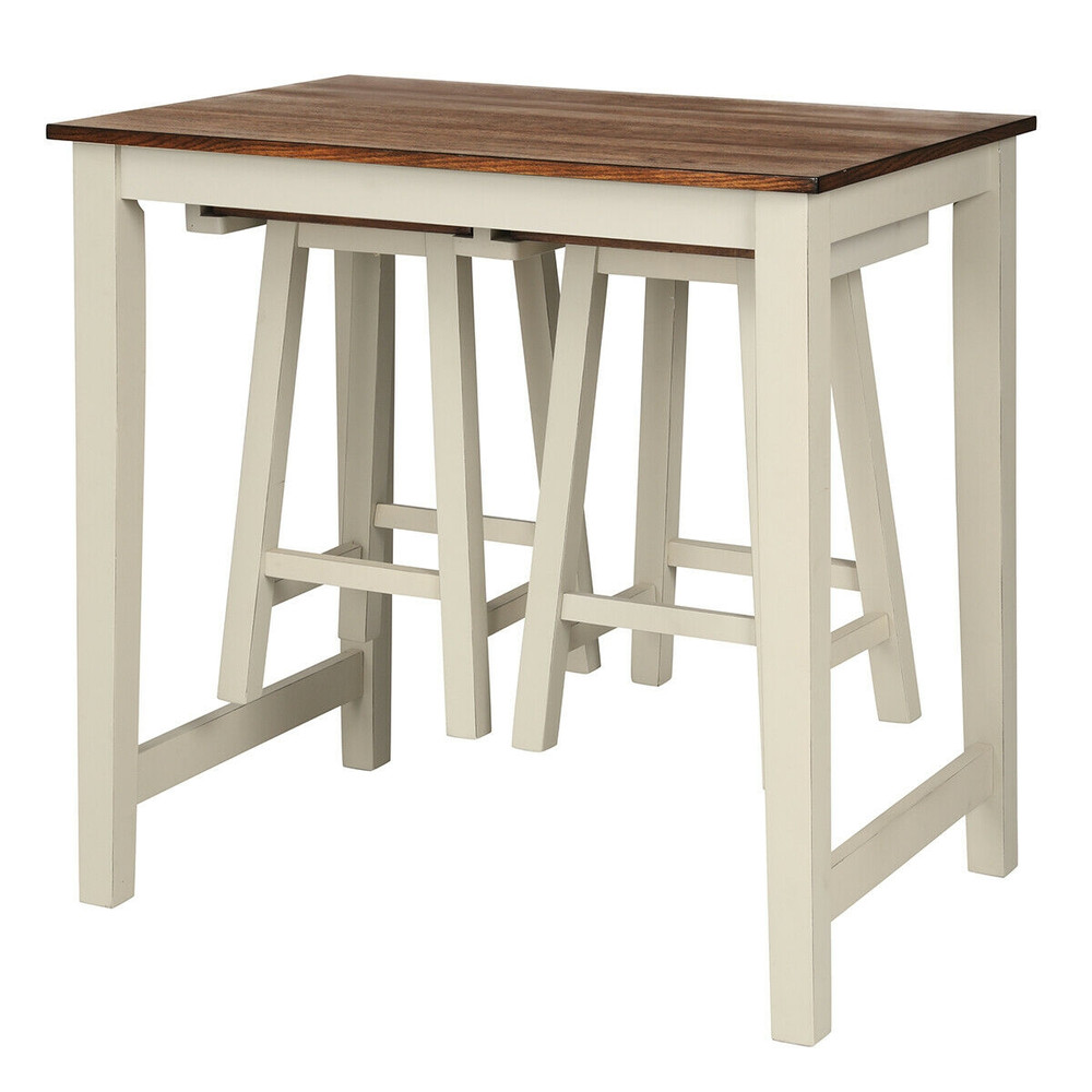 Pub Table Set With 2 Stools Counter Height Dining Table For Breakfast Nooks  Compact Areas 7