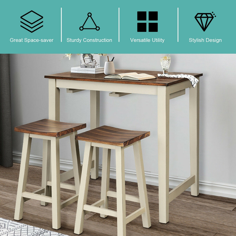 Pub Table Set With 2 Stools Counter Height Dining Table For Breakfast Nooks  Compact Areas 2