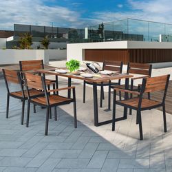 7-piece patented outdoor dining set, patio table with umbrella hole & weather-resistant rattan chairs