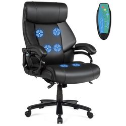 pu leather massage office chair, thick foam cushion, vibration, & height adjustable