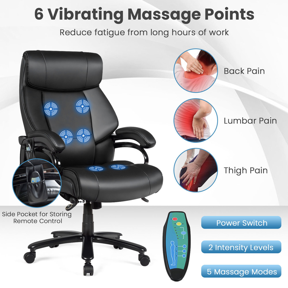 PU Leather Massage Office Chair Thick Foam Cushion Vibration  Height Adjustable 3