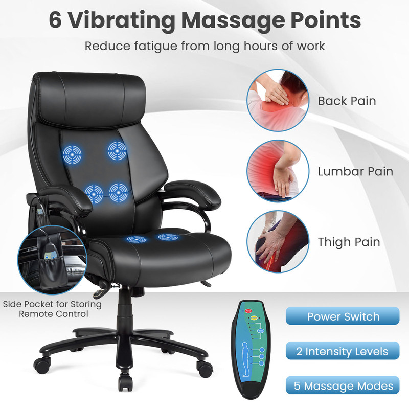 PU Leather Massage Office Chair Thick Foam Cushion Vibration  Height Adjustable 3