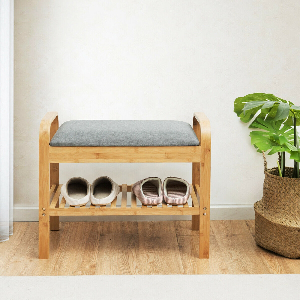 Bamboo Shoe Rack Bench With Storage Shelf SpaceSaving Solution For Entryway Hallway Bedroom 2