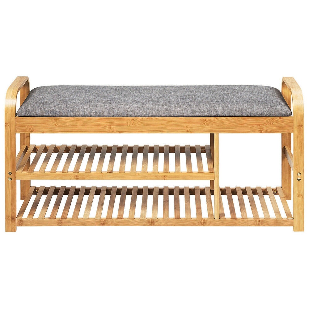 Entryway 3Tier Bamboo Shoe Rack Bench With Cushion Sturdy Storage Seating For A Tidy Home 7