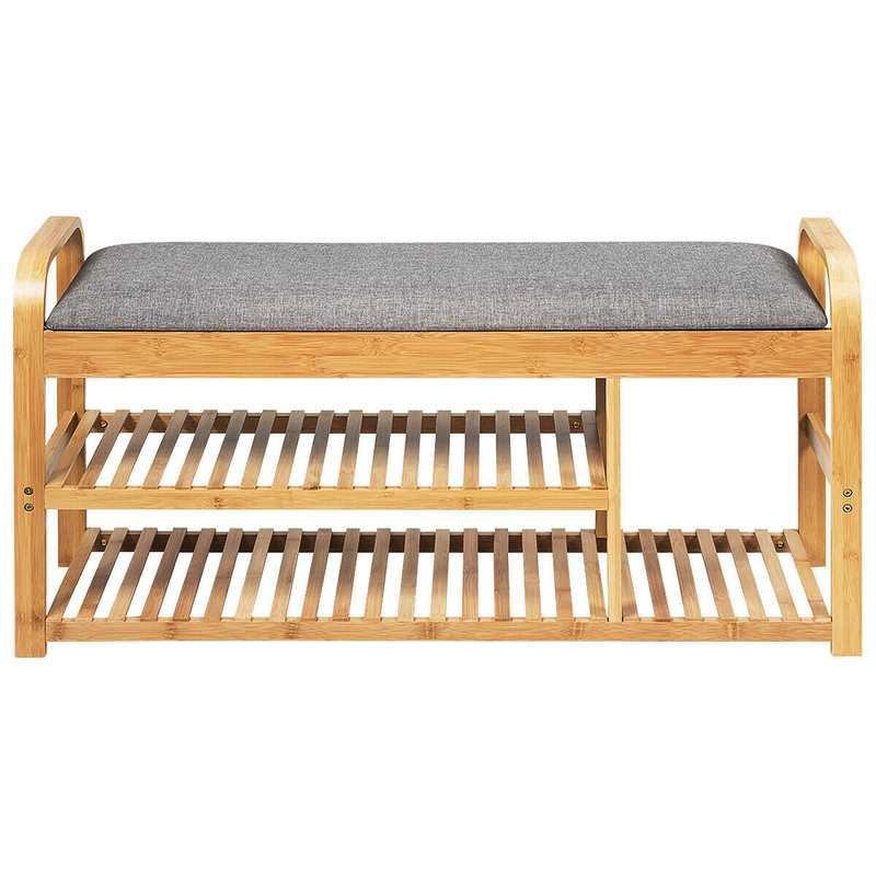 Entryway 3Tier Bamboo Shoe Rack Bench With Cushion Sturdy Storage Seating For A Tidy Home 7