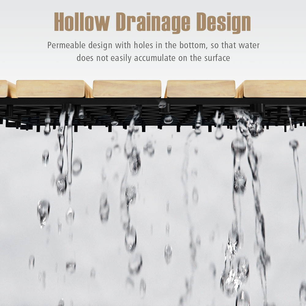 10 Pieces Acacia Wood Interlocking Tile Flooring, Outdoor Patio Deck Tiles for Balcony, Garden, Bathroom & PoolSide