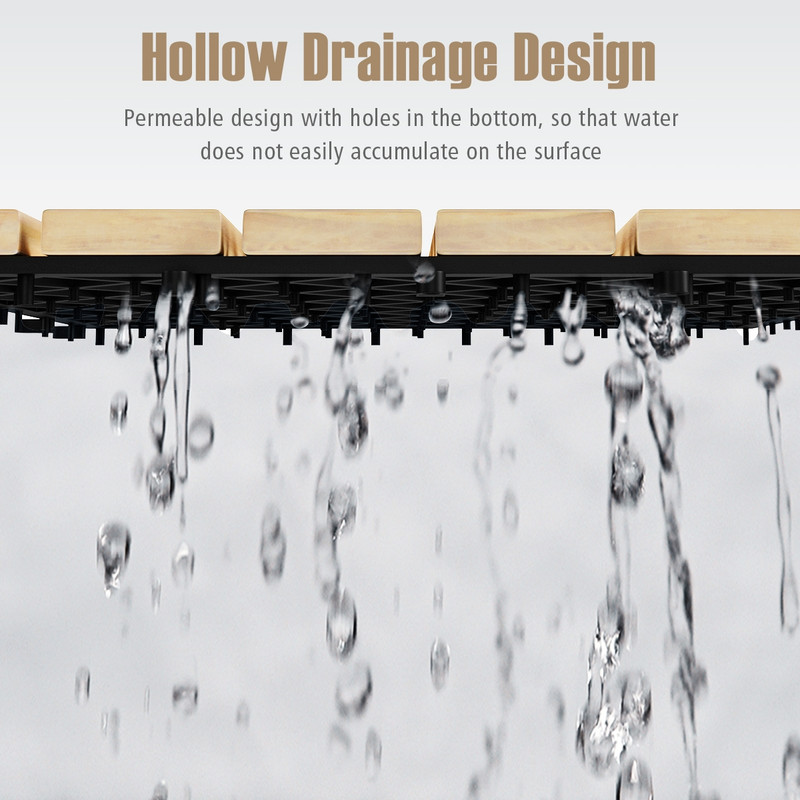 10 Pieces Acacia Wood Interlocking Tile Flooring, Outdoor Patio Deck Tiles for Balcony, Garden, Bathroom & PoolSide