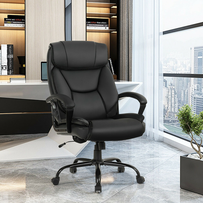 Big and Tall Massage Executive Office Chair with 6 Vibrating Points, 500 lbs Capacity, Reclining High-Back PU Leather