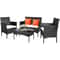 4 Pieces Patio Rattan Cushioned Sofa Set with Tempered Glass Coffee Table, Outdoor PE Wicker Furniture for Garden