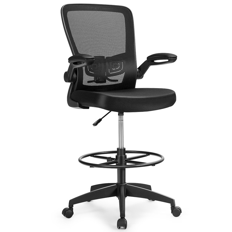 Ergonomic Height Adjustable Drafting Chair with Flip Arms & Foot Ring, Mesh Office Chair for Home & Studio Workstation