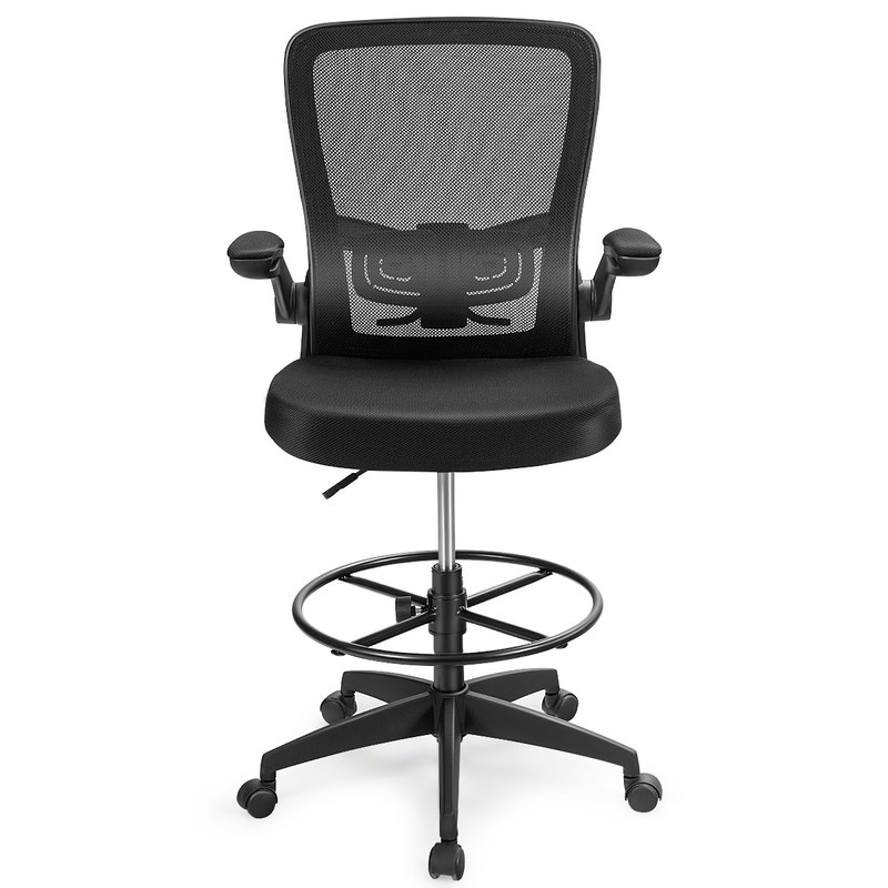 Ergonomic Height Adjustable Drafting Chair with Flip Arms & Foot Ring, Mesh Office Chair for Home & Studio Workstation