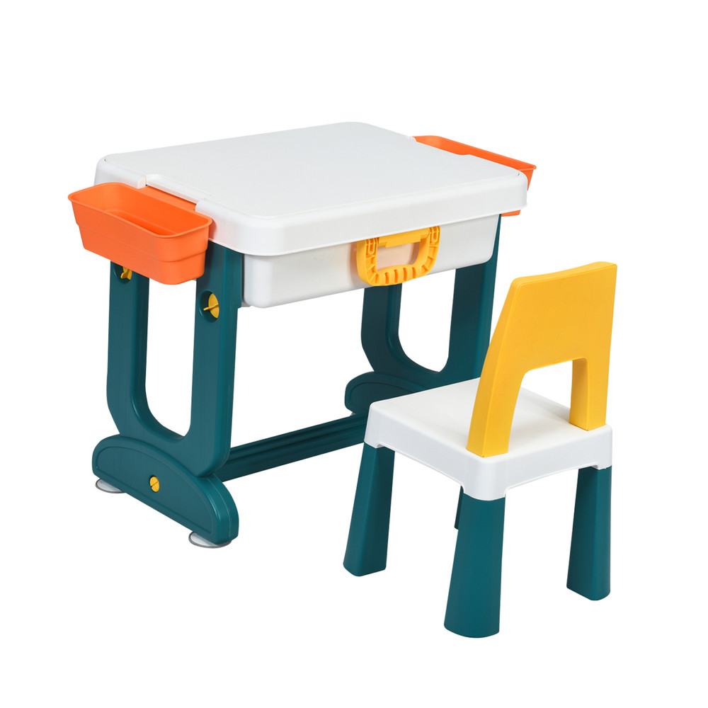 5-in-1 Kids Activity Table Set with Storage, Drawing Board & Block Play Surface, Multifunctional Educational Table