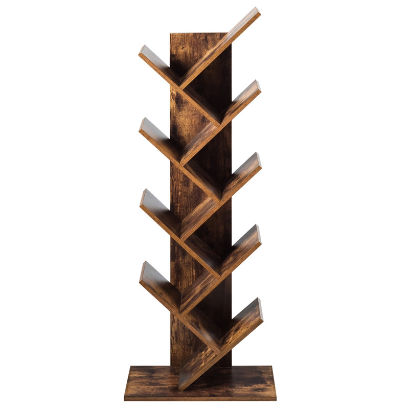 8-Tier Free Standing Tree Bookshelf, Space-Saving Wood Bookcase for Home Office Bedroom, Modern Vertical Display Shelf