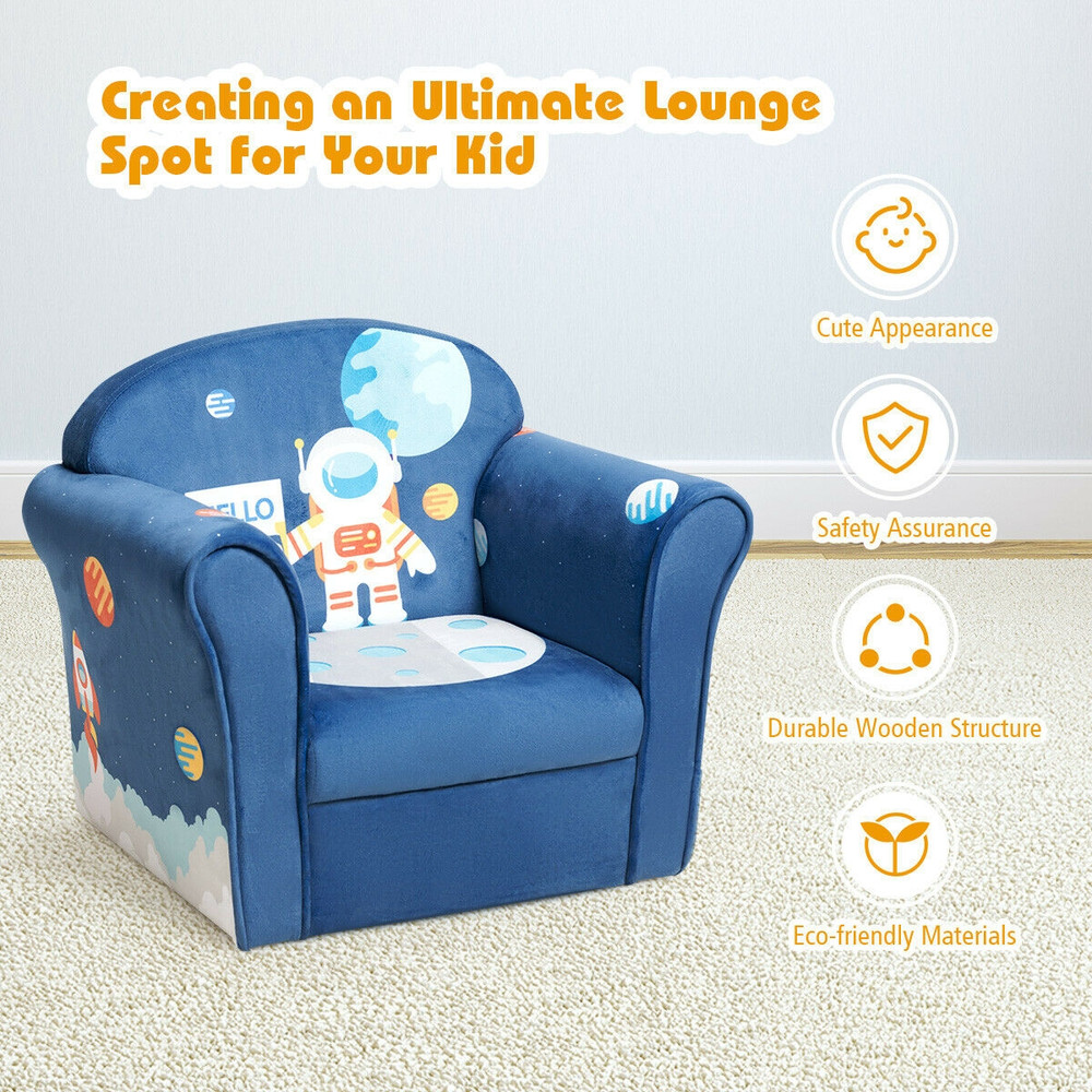 Kids Elephant Astronaut Crocodile Lion Upholstered Sofa Chair with Armrest, Cozy Toddler Couch for Reading, Playing