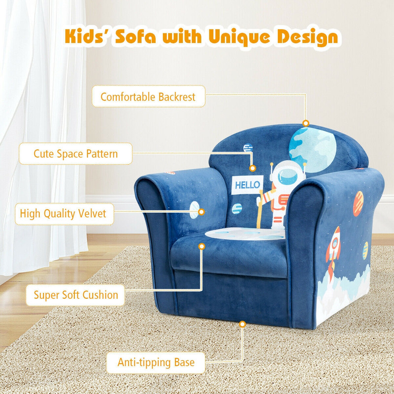 Kids Elephant Astronaut Crocodile Lion Upholstered Sofa Chair with Armrest, Cozy Toddler Couch for Reading, Playing