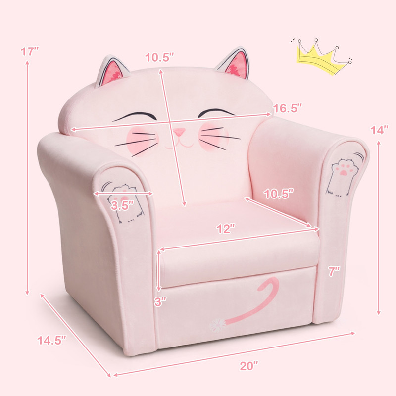 Kids Upholstered Cat Armrest Couch Sofa with Linen Fabric, Cute Toddler Lounge Chair for Reading, Playing & Napping