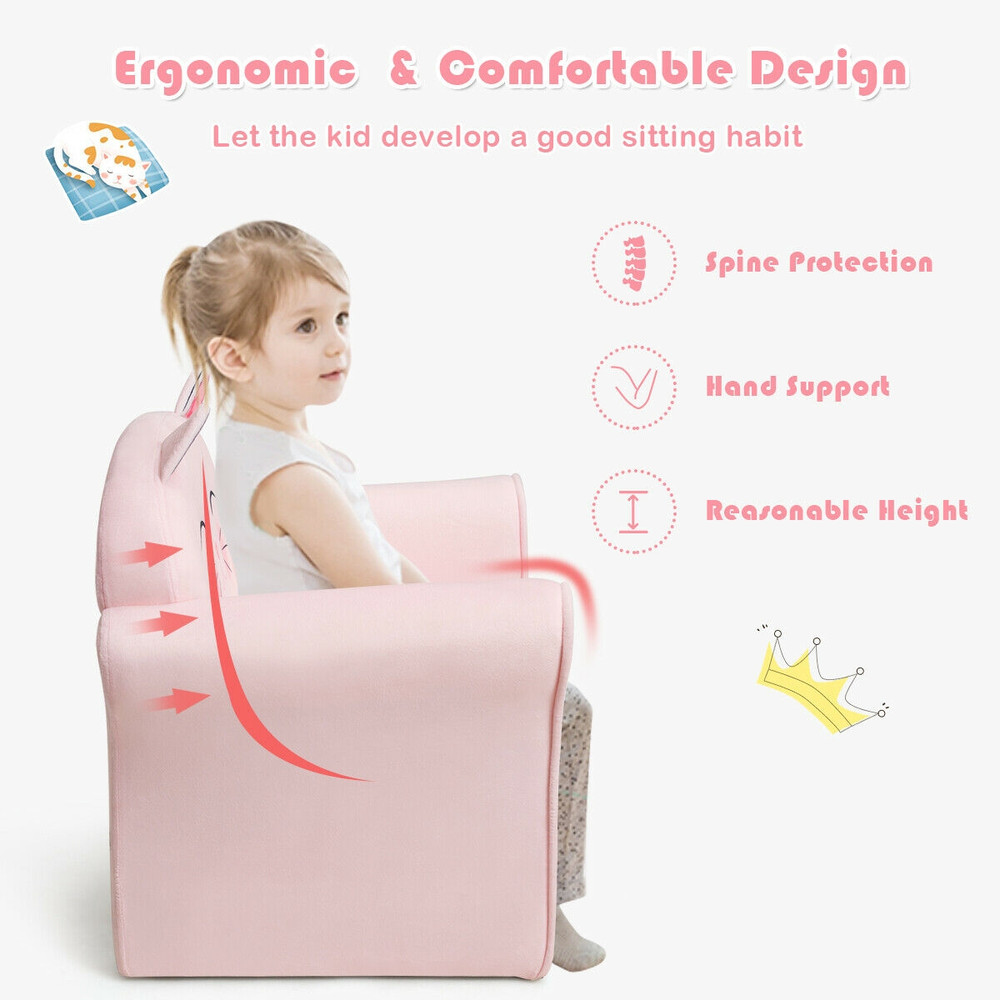 Kids Upholstered Cat Armrest Couch Sofa with Linen Fabric, Cute Toddler Lounge Chair for Reading, Playing & Napping
